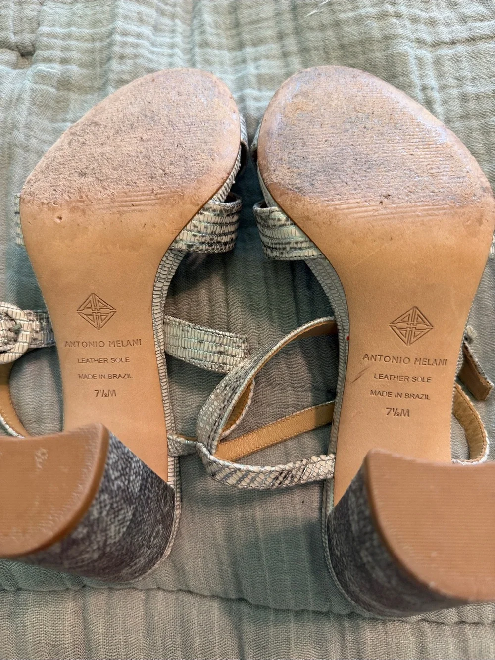 ANTONIO MELANI Iridescent Silver-Strap Block Heel Sandals
